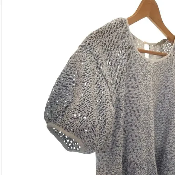 Everlane Tiered Blue White Eyelet Puff Sleeve Oversized Midi Dress Size XS - Picture 4 of 9